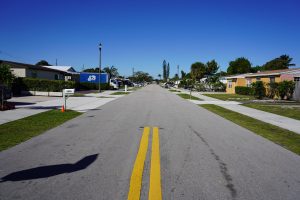 Photo of the completed sidewalks and pedestrian scale lighting along Bridgeman Dr.