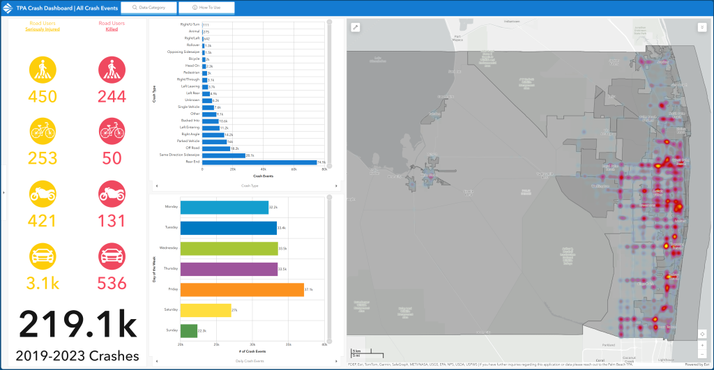 A Screenshot of the Palm Beach TPA Crash Dashboard