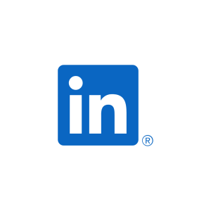 LinkedIn logo showing the letters ‘in’ in black inside a blue rounded square, with a small registered trademark symbol beside it.